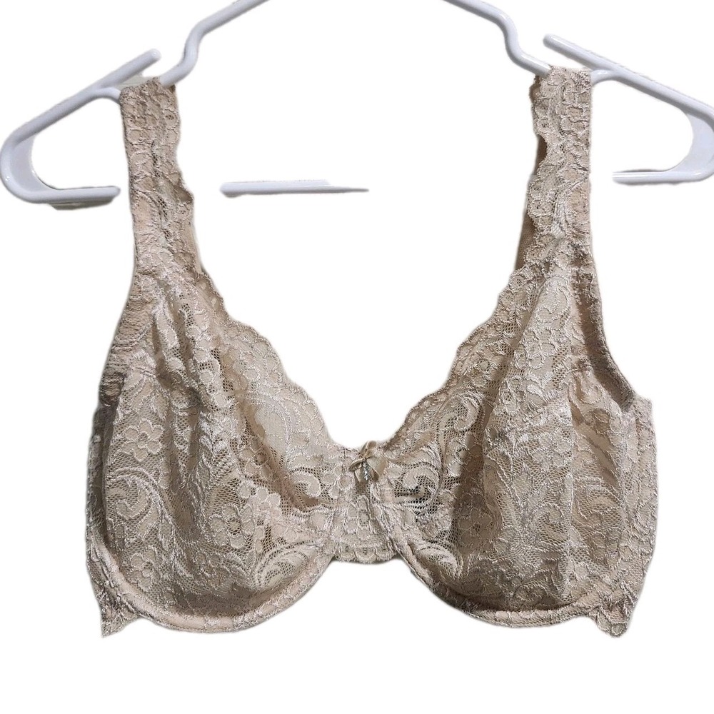 Smart & Sexy 34DDD Underwire‎ Lace Bra Nude Beige Sheer Floral Full Coverage...